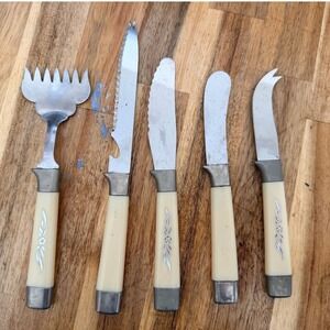 Regent Sheffield Vintage Stainless Steel Cutlery Set 5pc Cream Floral England